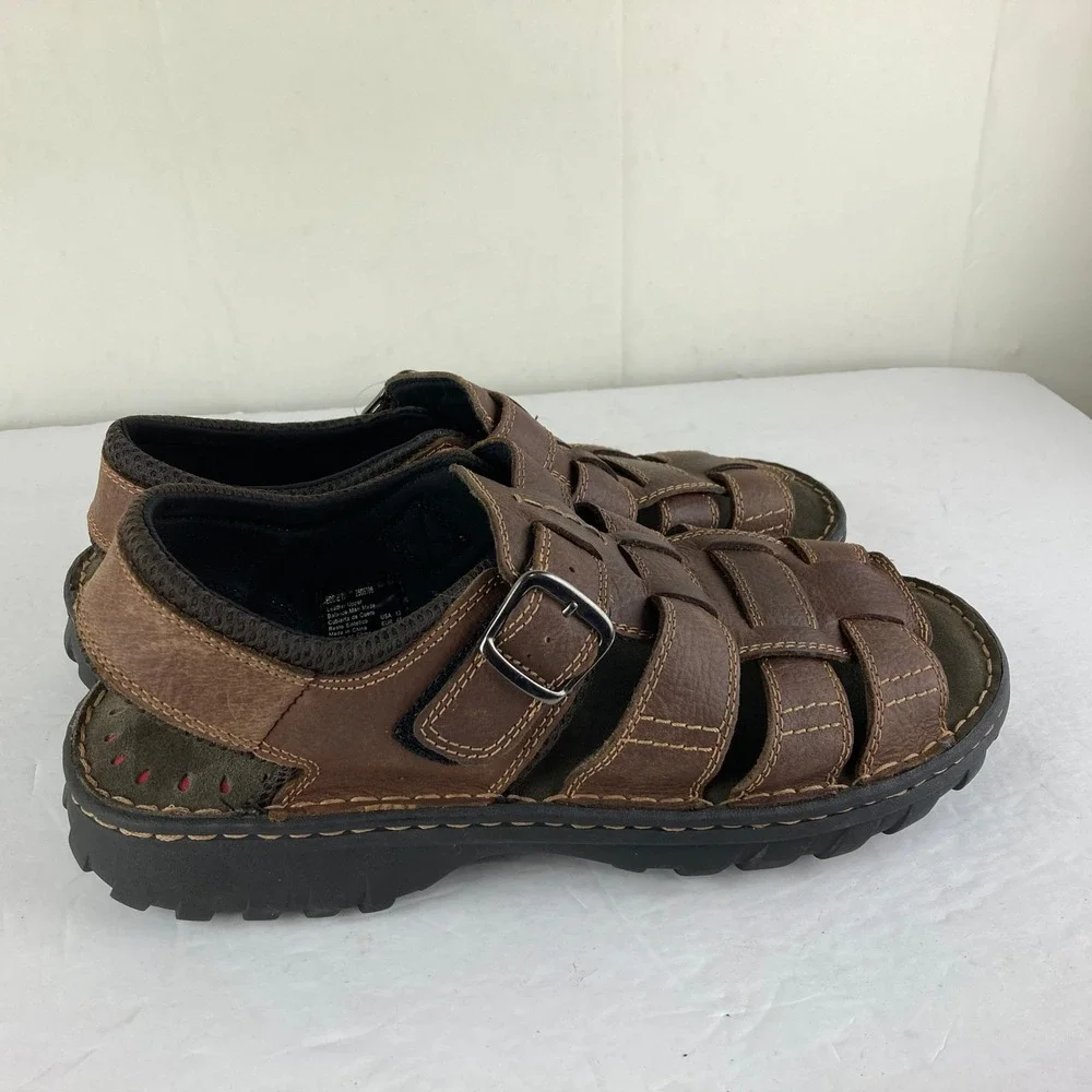 VTG NWT Faded Glory Y2K Retro Earthy‎ Mens 13 Brown Leather Fisherman Sandals